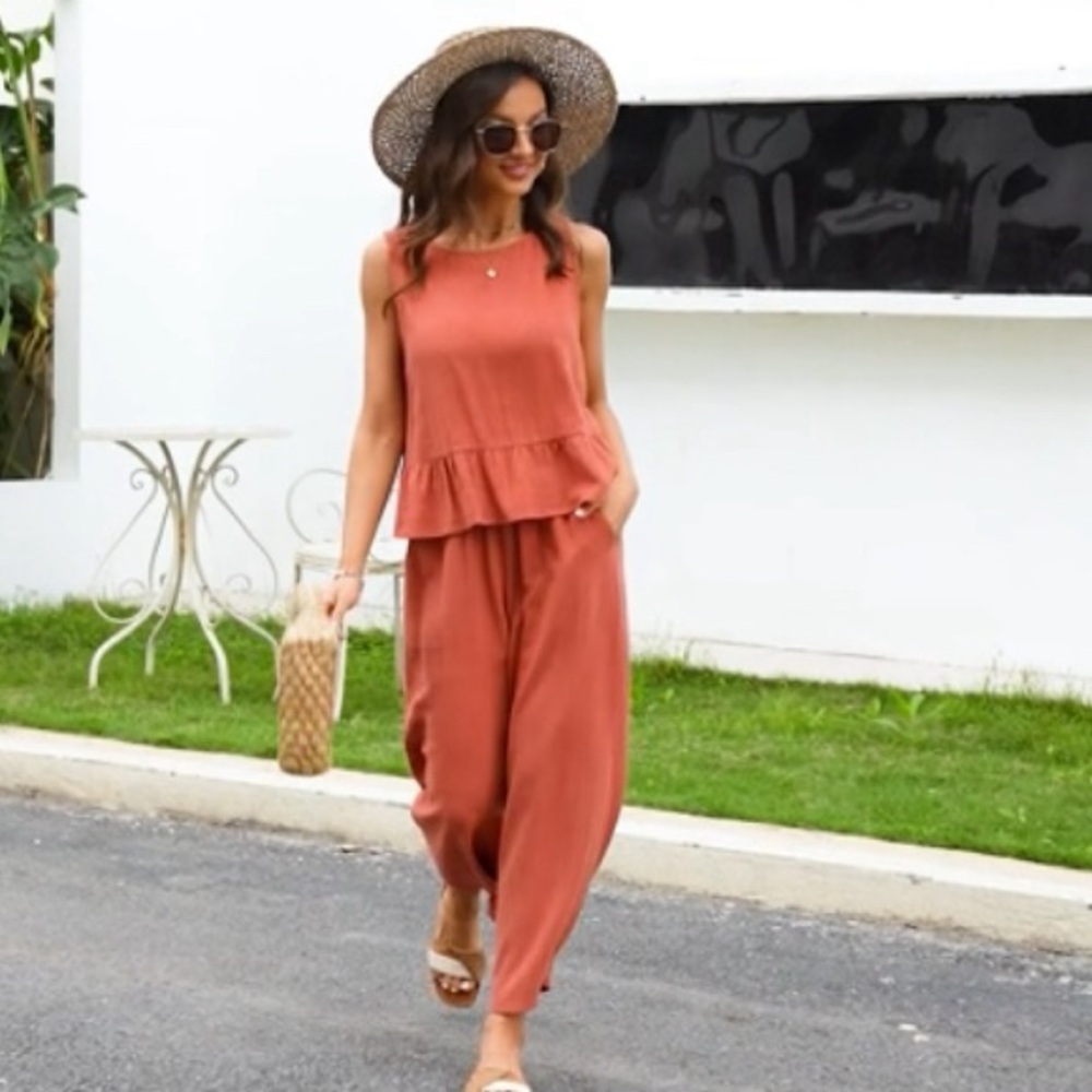 Chic Orange and Pink Peplum Ensemble